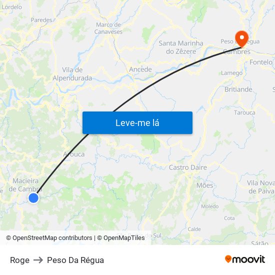 Roge to Peso Da Régua map