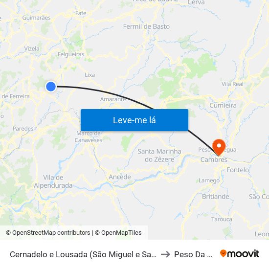 Cernadelo e Lousada (São Miguel e Santa Margarida) to Peso Da Régua map