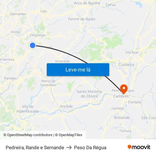Pedreira, Rande e Sernande to Peso Da Régua map