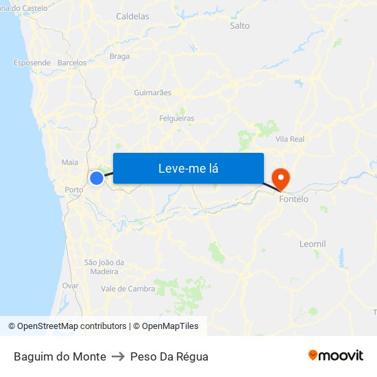 Baguim do Monte to Peso Da Régua map