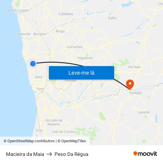 Macieira da Maia to Peso Da Régua map