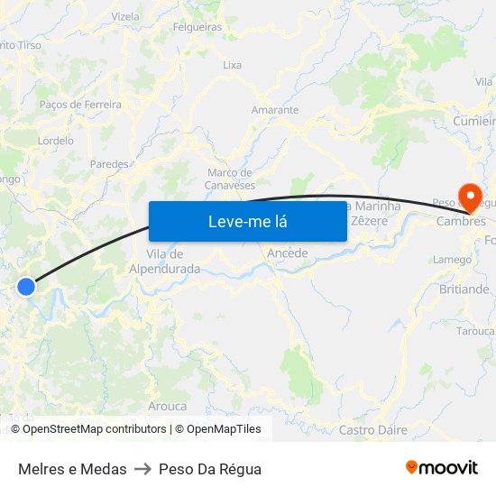 Melres e Medas to Peso Da Régua map