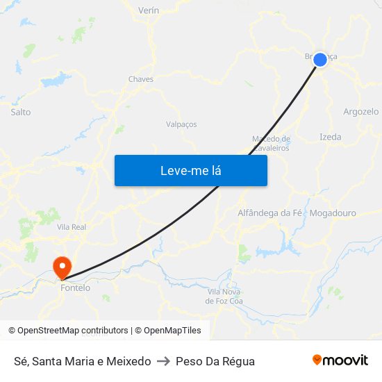 Sé, Santa Maria e Meixedo to Peso Da Régua map