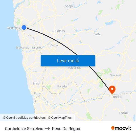 Cardielos e Serreleis to Peso Da Régua map