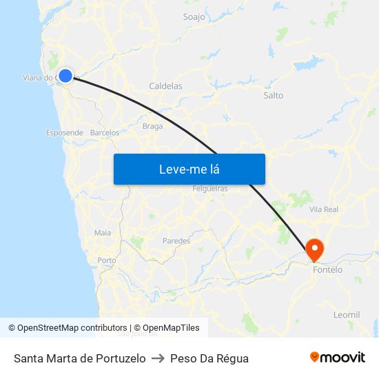 Santa Marta de Portuzelo to Peso Da Régua map