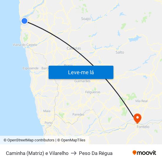 Caminha (Matriz) e Vilarelho to Peso Da Régua map