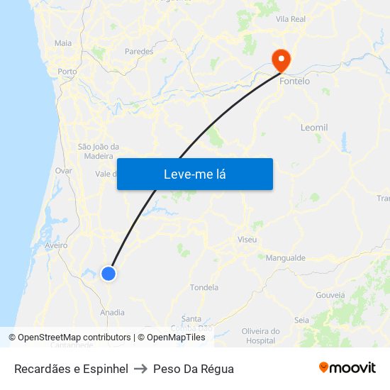 Recardães e Espinhel to Peso Da Régua map