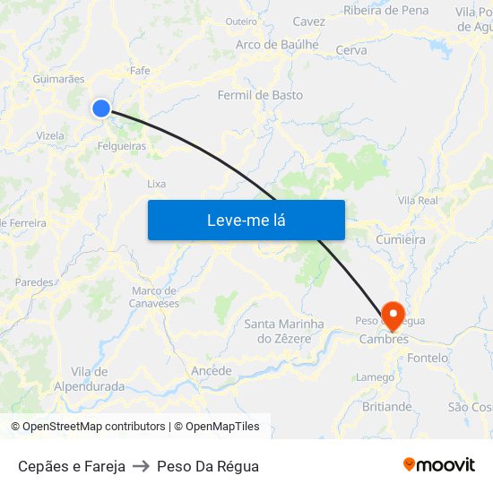 Cepães e Fareja to Peso Da Régua map