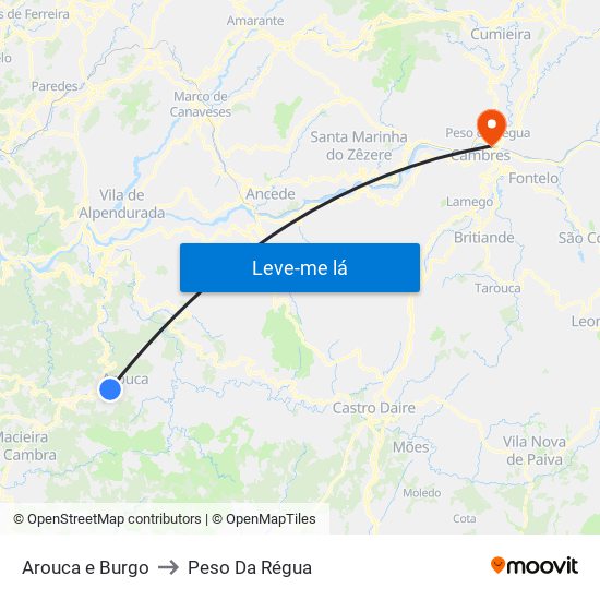 Arouca e Burgo to Peso Da Régua map