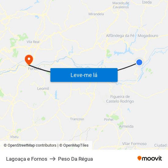 Lagoaça e Fornos to Peso Da Régua map