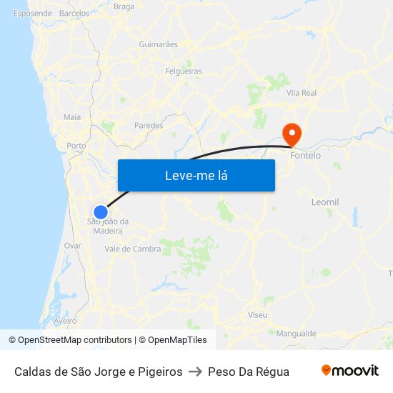 Caldas de São Jorge e Pigeiros to Peso Da Régua map