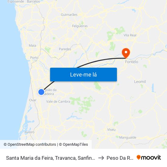 Santa Maria da Feira, Travanca, Sanfins e Espargo to Peso Da Régua map