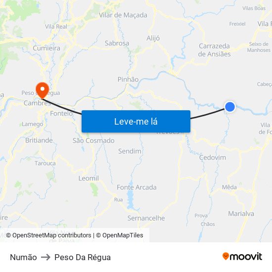 Numão to Peso Da Régua map