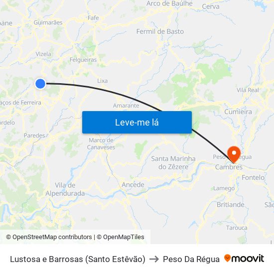 Lustosa e Barrosas (Santo Estêvão) to Peso Da Régua map