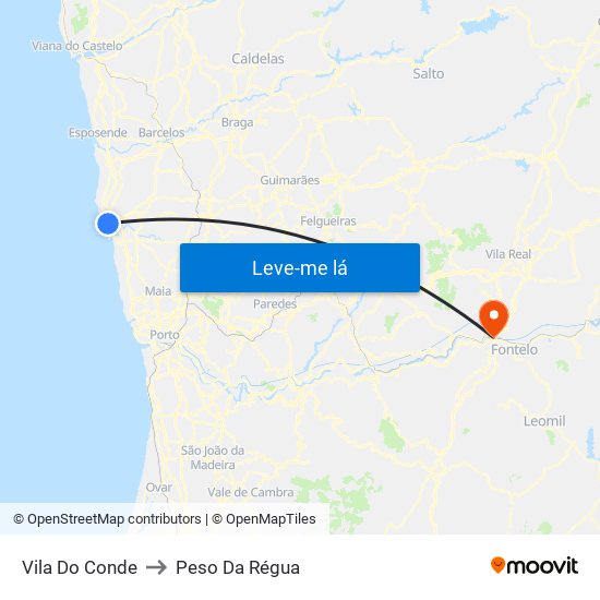 Vila Do Conde to Peso Da Régua map