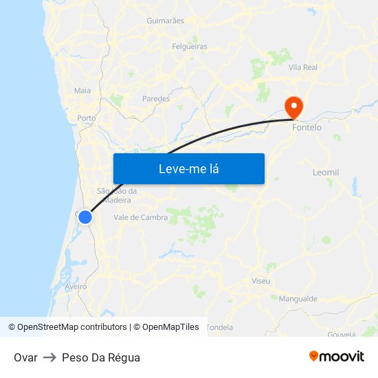 Ovar to Peso Da Régua map