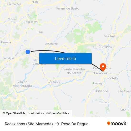 Recezinhos (São Mamede) to Peso Da Régua map