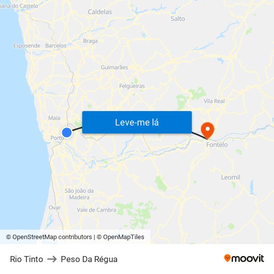 Rio Tinto to Peso Da Régua map