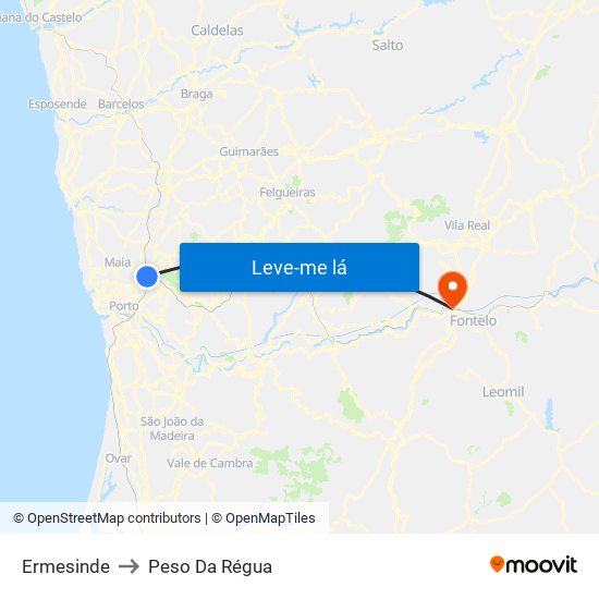 Ermesinde to Peso Da Régua map