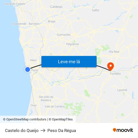 Castelo do Queijo to Peso Da Régua map