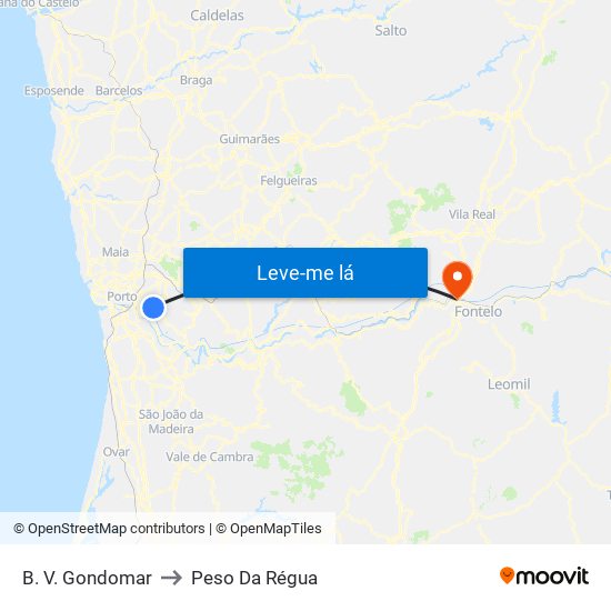 B. V. Gondomar to Peso Da Régua map