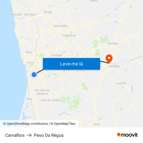 Carvalhos to Peso Da Régua map