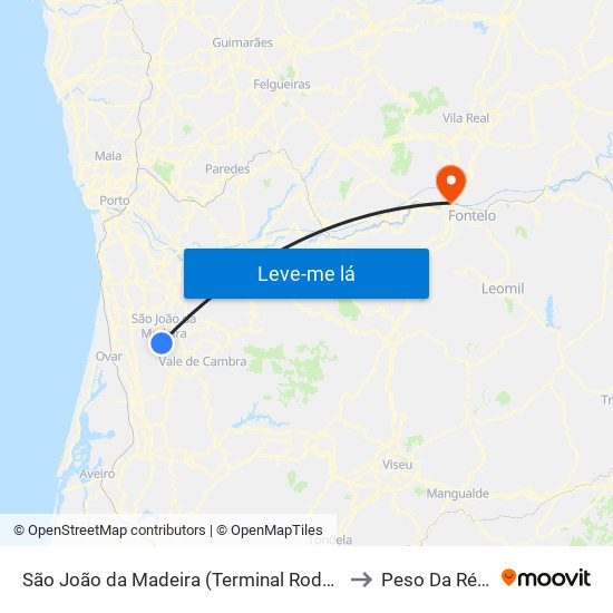 São João da Madeira (Terminal Rodoviário) to Peso Da Régua map