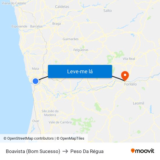 Boavista (Bom Sucesso) to Peso Da Régua map
