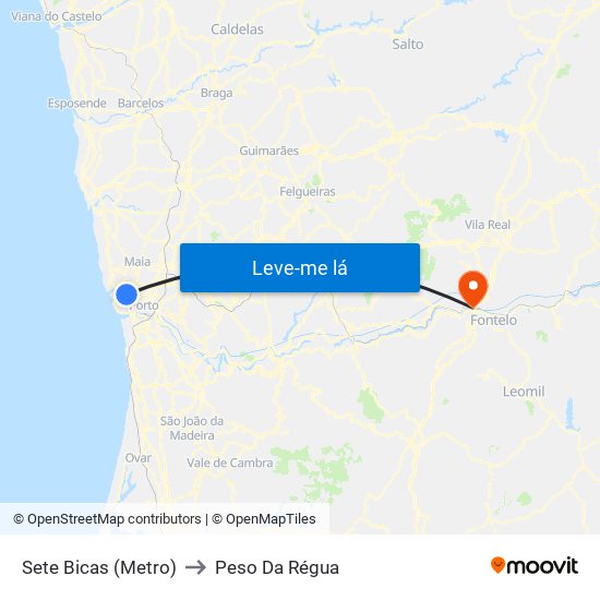 Sete Bicas (Metro) to Peso Da Régua map