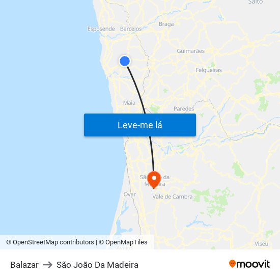 Balazar to São João Da Madeira map