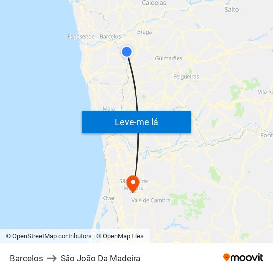 Barcelos to São João Da Madeira map