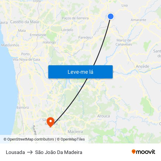 Lousada to São João Da Madeira map