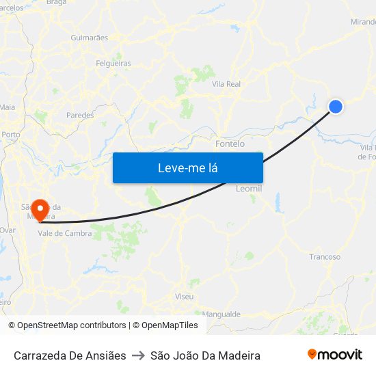Carrazeda De Ansiães to São João Da Madeira map