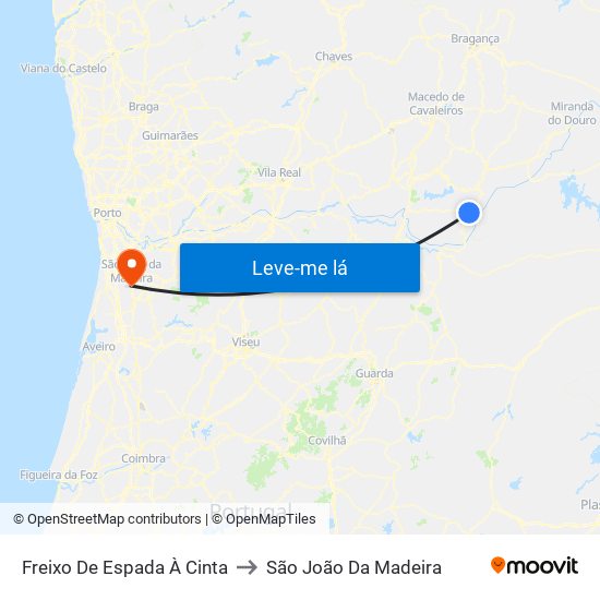 Freixo De Espada À Cinta to São João Da Madeira map