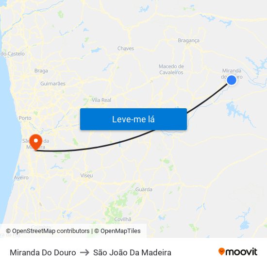 Miranda Do Douro to São João Da Madeira map