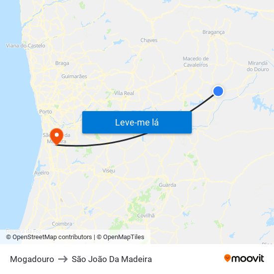 Mogadouro to São João Da Madeira map