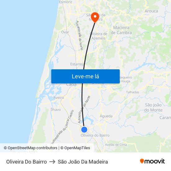 Oliveira Do Bairro to São João Da Madeira map