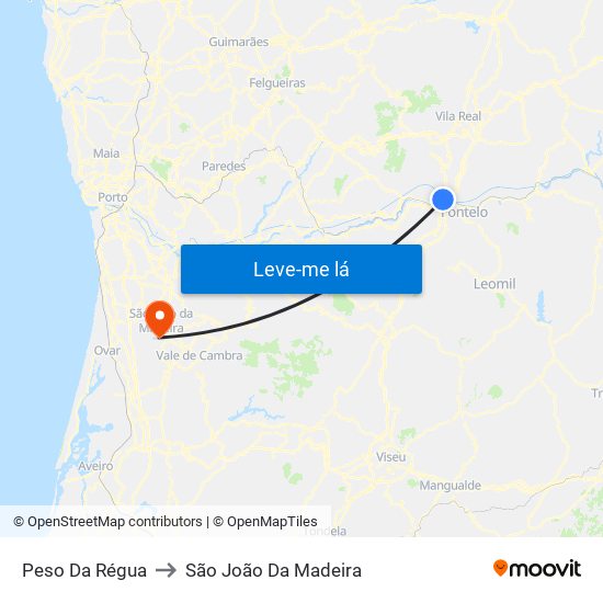 Peso Da Régua to São João Da Madeira map