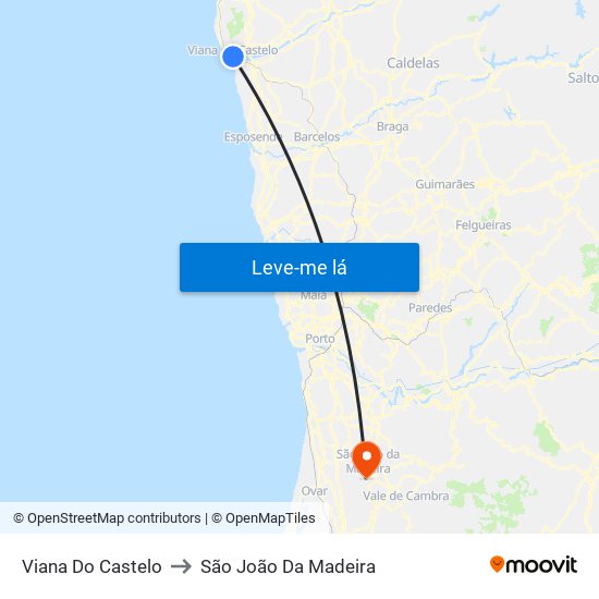 Viana Do Castelo to São João Da Madeira map