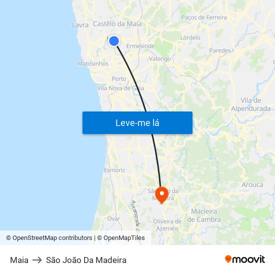 Maia to São João Da Madeira map