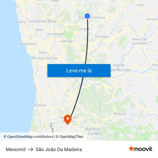 Meixomil to São João Da Madeira map