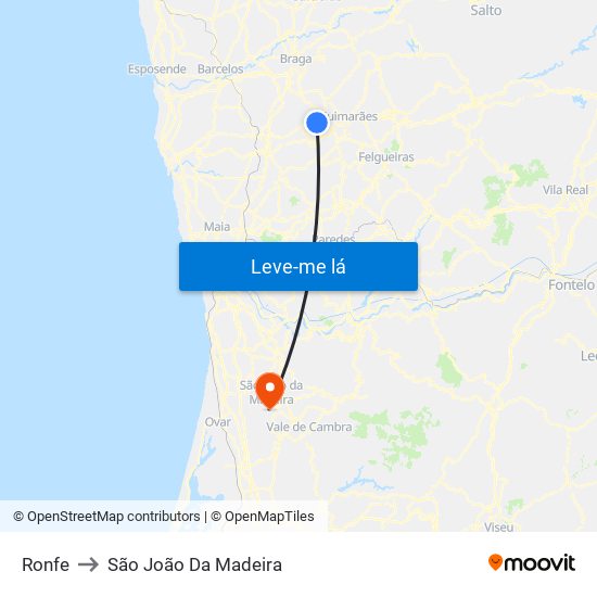 Ronfe to São João Da Madeira map