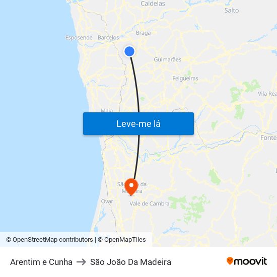 Arentim e Cunha to São João Da Madeira map