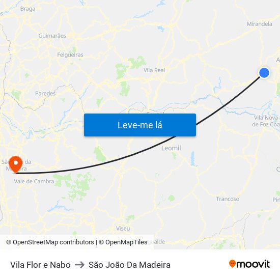 Vila Flor e Nabo to São João Da Madeira map