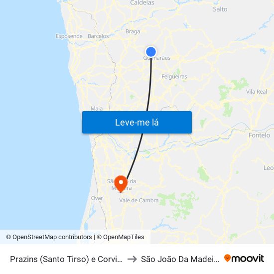 Prazins (Santo Tirso) e Corvite to São João Da Madeira map