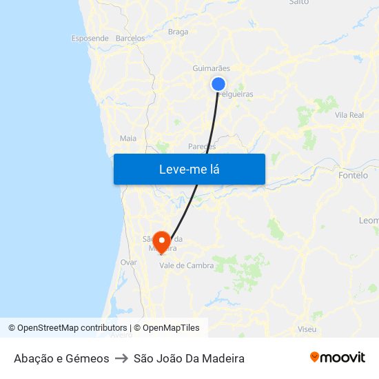 Abação e Gémeos to São João Da Madeira map