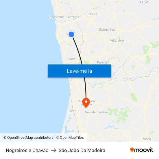 Negreiros e Chavão to São João Da Madeira map