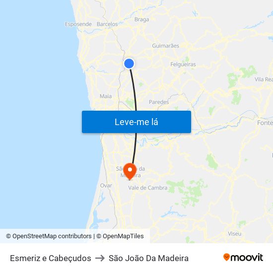 Esmeriz e Cabeçudos to São João Da Madeira map