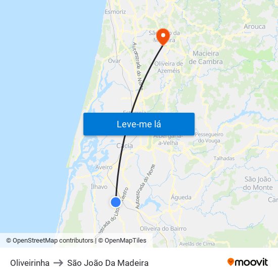 Oliveirinha to São João Da Madeira map