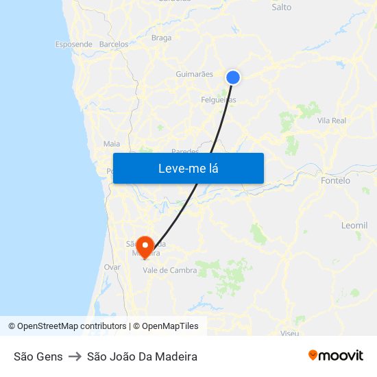 São Gens to São João Da Madeira map